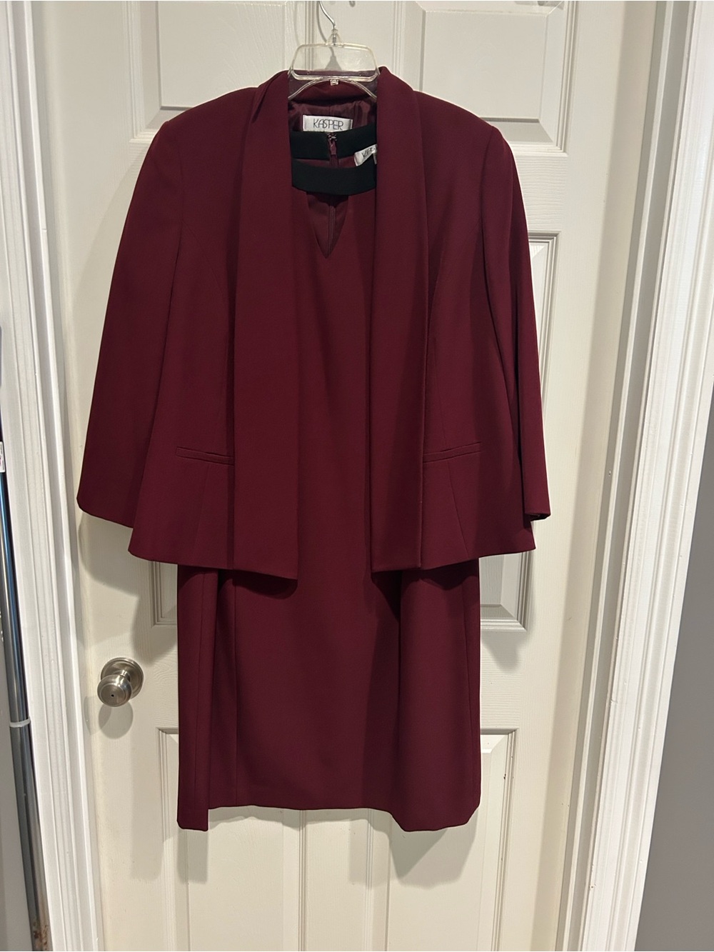 Kasper Burgundy Dress and Blazer Set with Black Trim - Picture 6 of 6